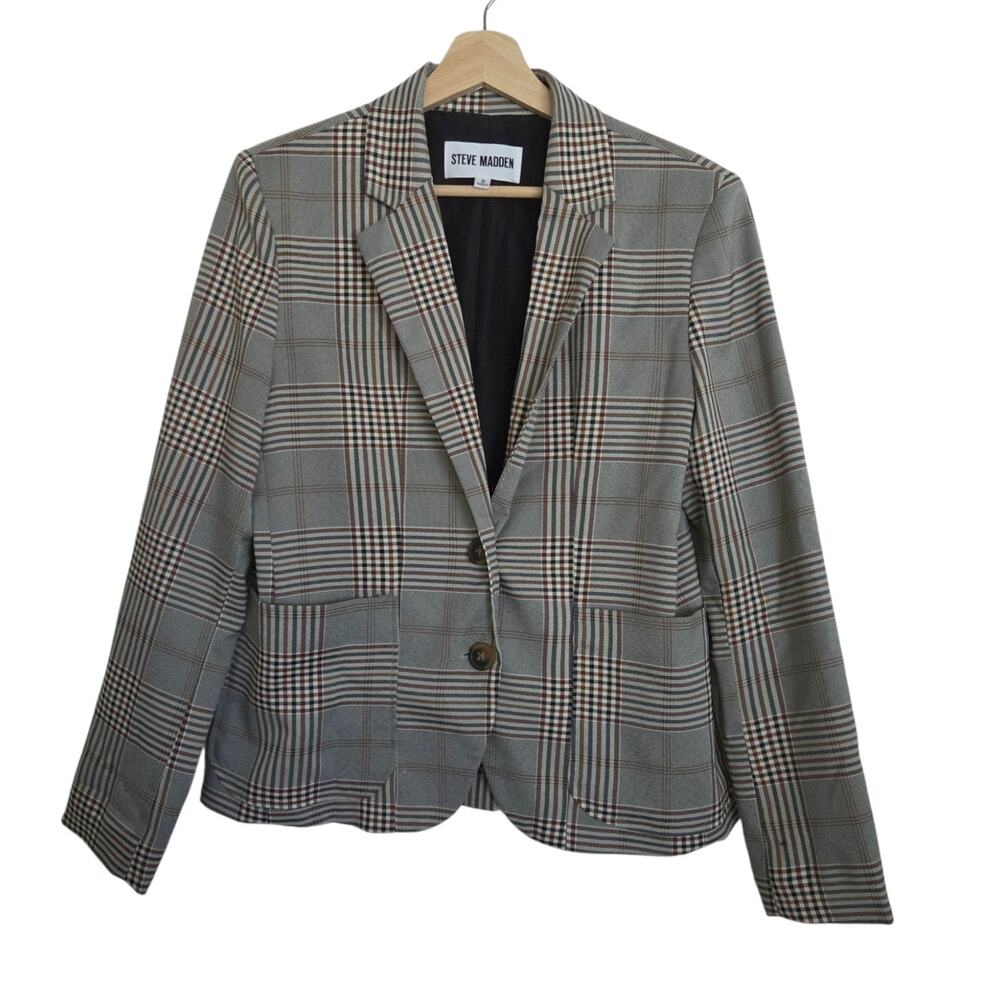 Steve Madden Glen Check Plaid Academia College Prep Office Blazer SMALL